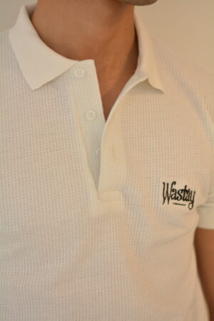White Waffle Net Polo – Ivory Drift