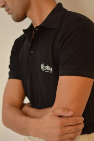 Black Waffle Net Polo – Midnight Mesh