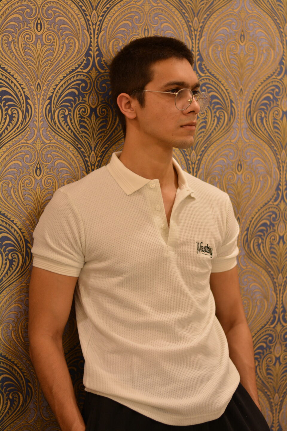 White Waffle Net Polo – Ivory Drift