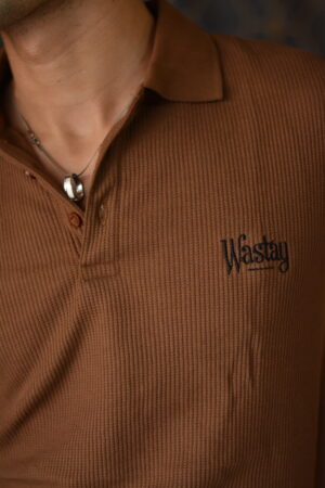 Brown Waffle Net Polo – Cocoa Grid