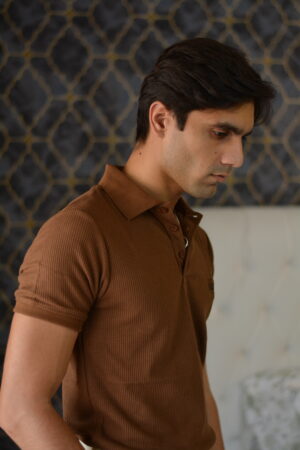 Brown Waffle Net Polo – Cocoa Grid